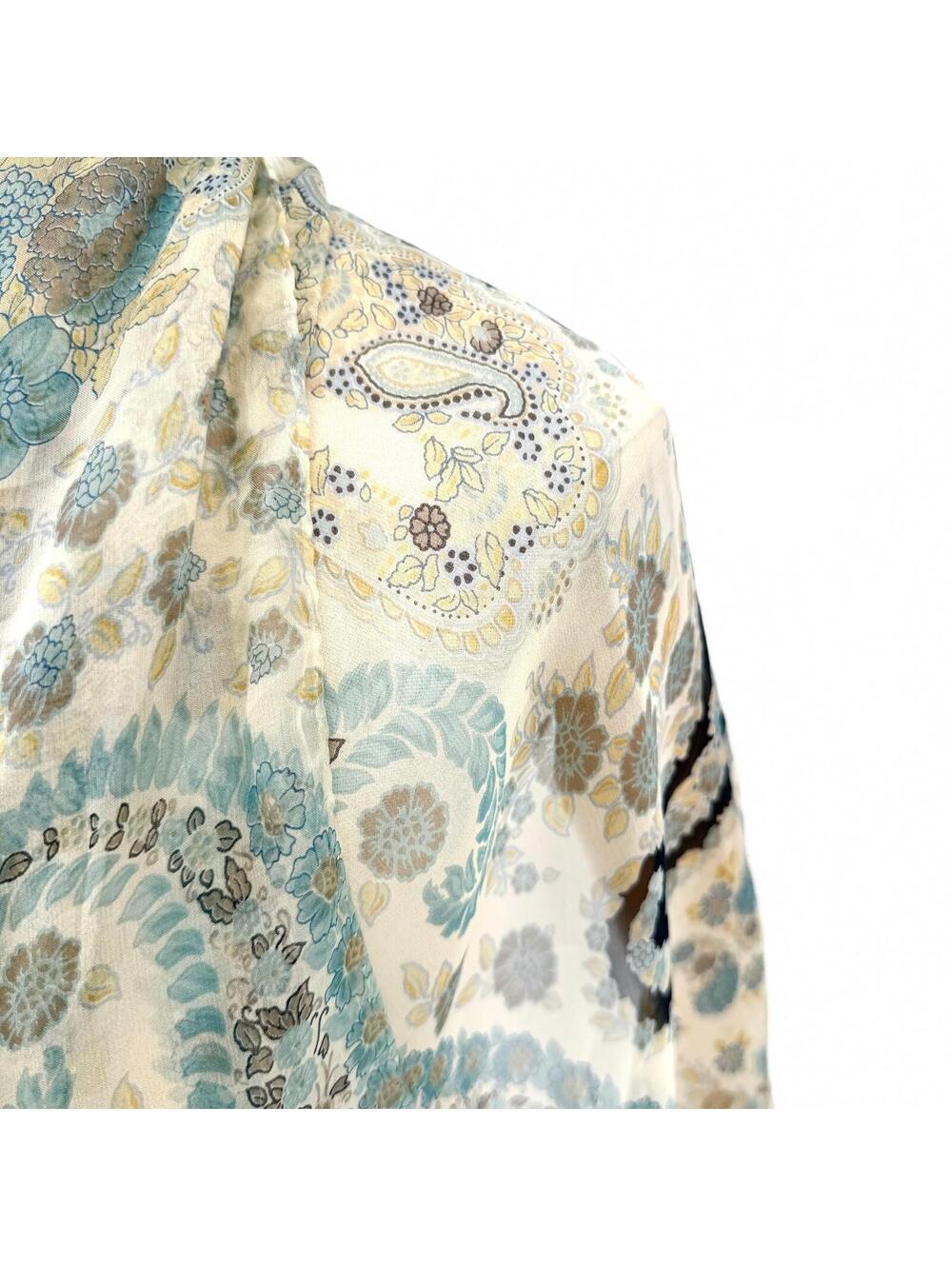 Vintage Y2K Liberty of London Cream Blue Silk Paisley Scarf - Picture 3 of 6